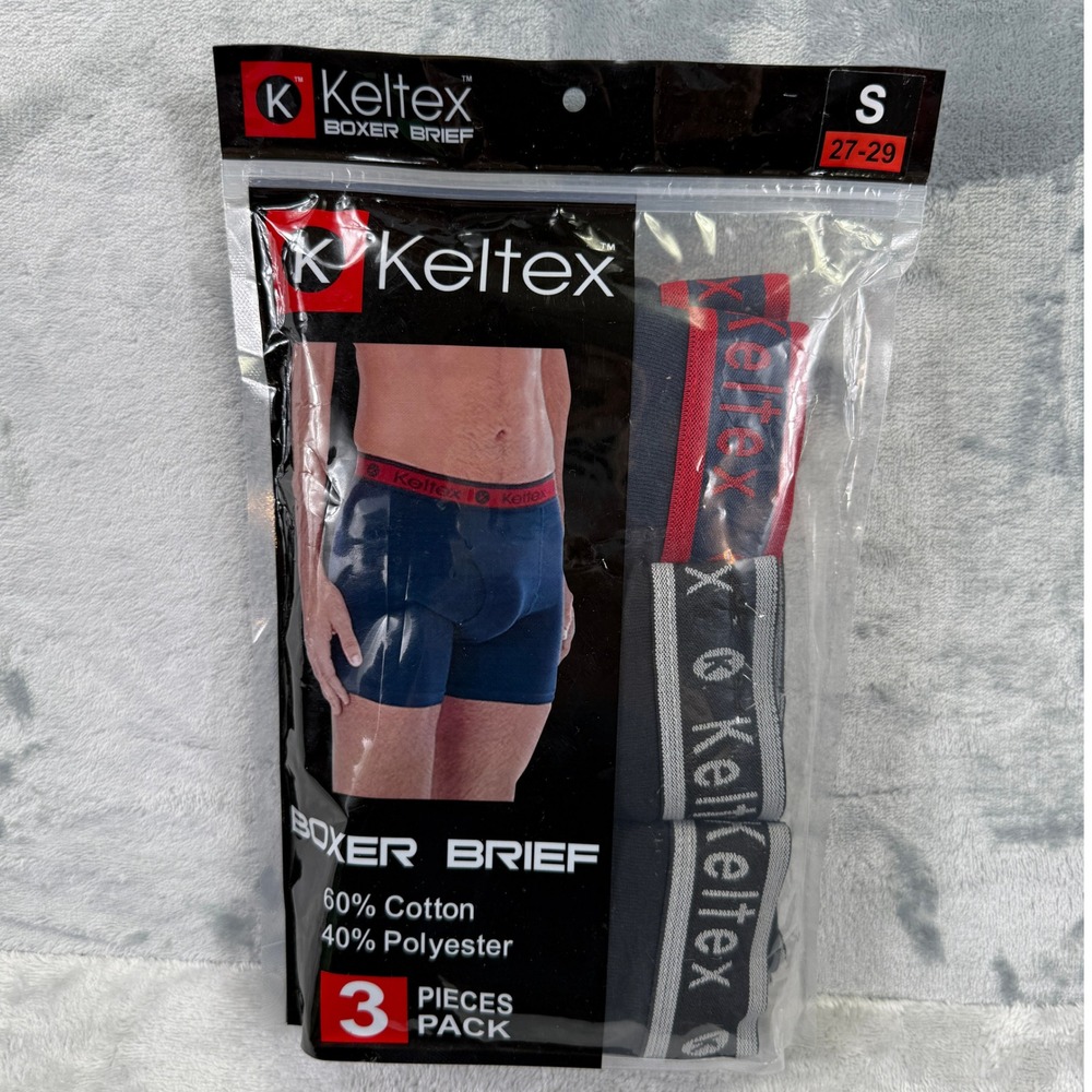 Keltex Mens Boxer Briefs 3 Pack Multicolor Cotton Blend Underwear Size Small S
